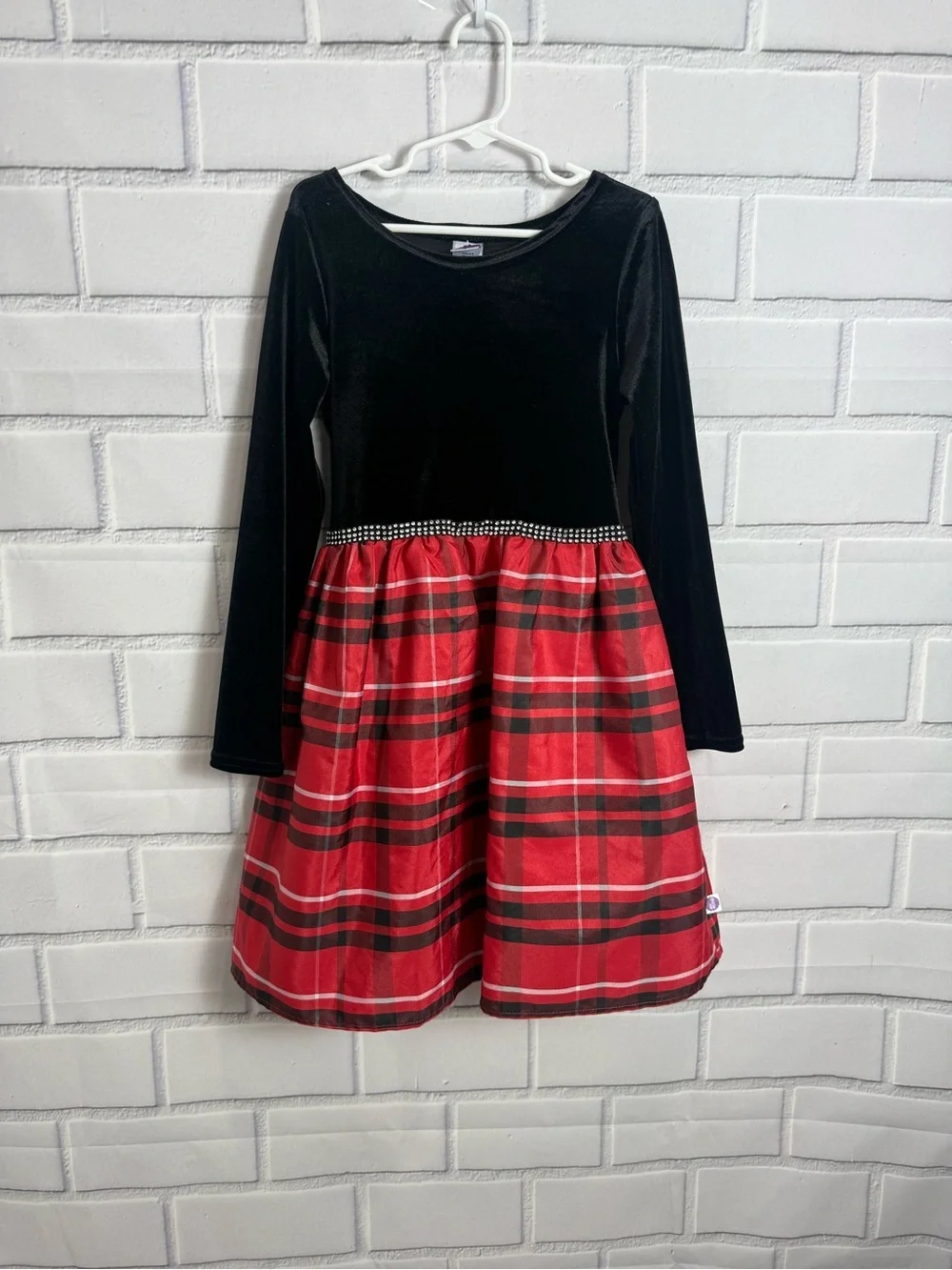 Girls Dollie & Me Holiday Plaid Velvet Dress Size 8 Red Black Party Dress